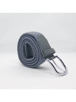Paşala Leather Erkek Örgülü Lastikli Kemer Gri 3.5 cm Esnek Yapı Klasik Spor Kullanıma Uygun Dayanıklı Tokalı