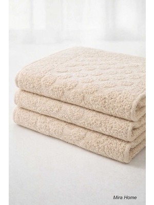 Mira Home 3'lü Pamuklu Ayak Havlusu Seti 50X70 cm Kabartma Desenli Bej Yüksek Emicilik Özelliği