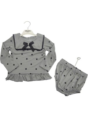 Bebesen Kız Bebek Takım -Külotlu Pudra Puantiyeli Fiyonklu(6-9-12-18 Ay)