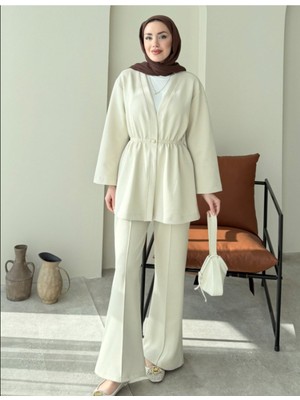 Molly Nelly Kadın Beli Lastikli Skuba Kimono Pantolon Takım