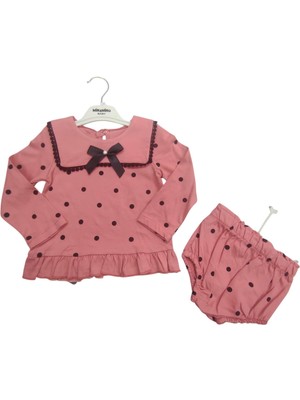 Bebesen Kız Bebek Takım -Külotlu Pudra Puantiyeli Fiyonklu(6-9-12-18 Ay)