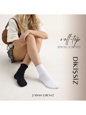 Kadın Roll-Top Lastiksiz Dikişsiz Bambu Soket Çorap 4 Çift