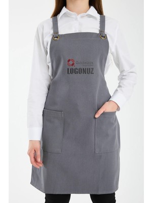 Quicksteps Professional Omuz Askılı Önlük Barista & Servis 7/7 Gabardin Gri Gri