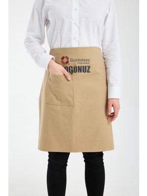 Quicksteps Professional Belden Bağlamalı Önlük Barista & Servis 7/7 Gabardin Bej Bej