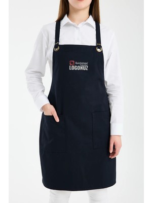 Quicksteps Professional Omuz Askılı Önlük Barista & Servis 7/7 Gabardin Siyah Siyah