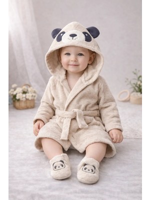 Bebitof My Baby Kumsal % 100 Pamuk 0 - 24 Ay Bornoz Seti Gülen Panda Desen Kutu İçerisinde 30052