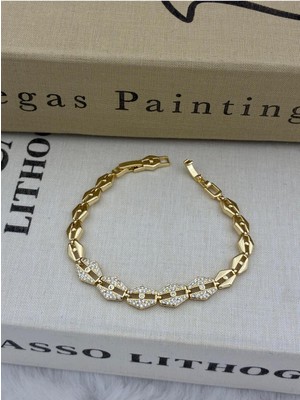 Hedef Bujiteri 14K Gold Renk Zirkon Baklava Model Altıgen Detay Bileklik CM86