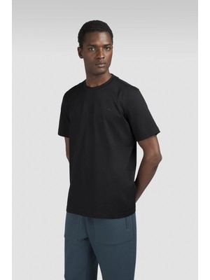 Paul & Shark Erkek Regular Fit Yuvarlak Yakalı %100 Pamuklu Shark Logolu Kısa Kollu Siyah-Gümüş T-Shirt 15311610-11D