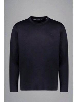 Paul & Shark Erkek Bisiklet Yaka Uzun Kol Pamuklu Slim Fit Lacivert-Gümüş T-Shirt 15311611-50F