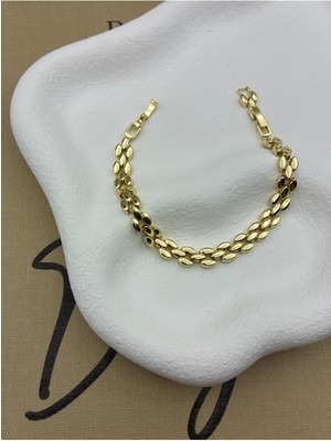 Hedef Bujiteri 14K Gold Renk Basıc Üç Sıra Oval Saat Kordon Bileklik CM106