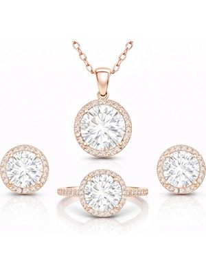 Gümüş Rose Yuvarlak Montür Tek Taş Set