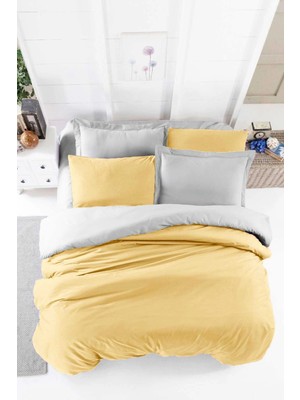 Mira Home Çift Kişilik Lastikli Çarşaflı Nevresim Takımı Pamuklu Four Season Hardal Gri