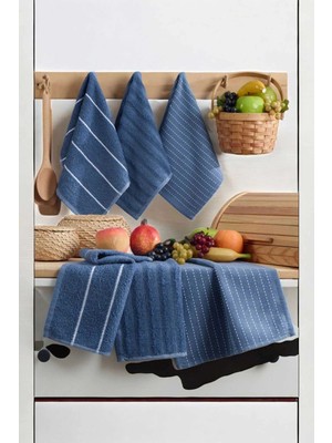 Mira Home 6 Lı Luna Naturel Mutfak Havlu Seti %100 Pamuklu 30X50 cm Lacivert