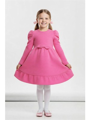 Modanino Kız Çocuk Elbise -Vatka Omuzlu-Fiyonk Detaylı 2-10 Yaş 12530