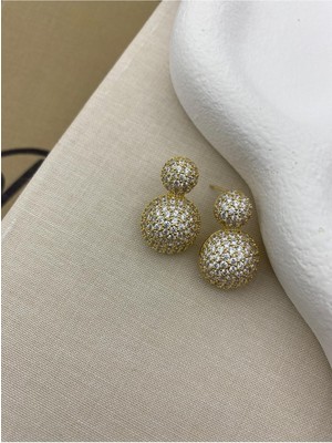 Hedef Bijuteri Gold Renk Sallantılı Büyük Topçuklu Zirkon Taşlı Küpe