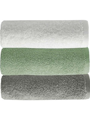 Mira Home 3 Lü Düz Renk El Yüz Havlu Seti %100 Pamuklu 50X90 cm Gri-Yeşil-Beyaz