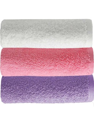 Mira Home 3 Lü Düz Renk El Yüz Havlu Seti %100 Pamuklu 50X90 cm Mor-Pembe-Beyaz