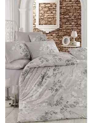 Mira Home Çift Kişilik Nevresim Takımı Pamuklu Gümüş Çiçek