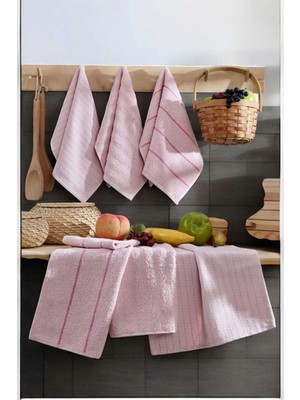 Mira Home 6 Lı Luna Naturel Mutfak Havlu Seti %100 Pamuklu 30X50 cm Pudra