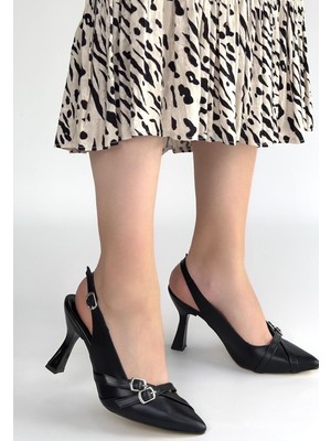 Erbilden Jedda Siyah Cilt Topuklu Ayakkabı