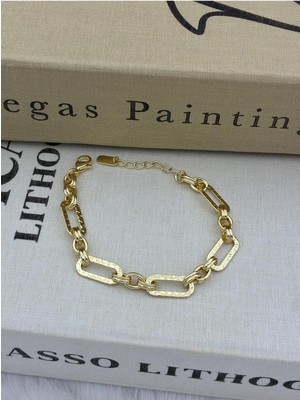 Hedef Bujiteri 14K Gold Renk Oval Zincir Detay Bileklik CM122
