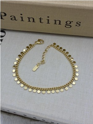 Hedef Bujiteri 14K Gold Renk Basıc Yuvarlak Pullu Model Bileklik CM113