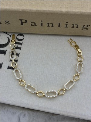 Hedef Bujiteri 14K Gold Renk Geometrik Zincir Oval Model Ayarlanabilir Bileklik CM50