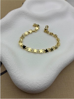 Hedef Bujiteri 14K Gold Renk Yıldızlı Zincir Halka Detay Ayarlanabilir Bileklik CM48