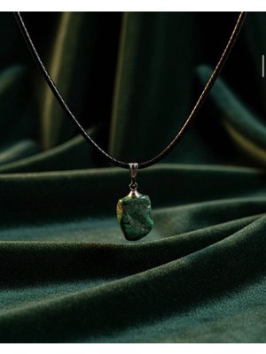 Meneva Aksesuar Malahit Doğal Taş Deri Ipli Kolye