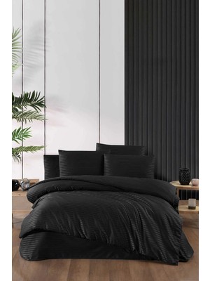 Mira Home Stripe Saten Line Çift Kişilik Nevresim Takımı Siyah