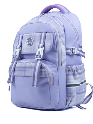 ProXbag Lila Kareli Okul Çantası 4 Bölmeli Ortopedik Sırt Destekli Su Geçirmez Ilkokul Ortaokul Sırt Çantası