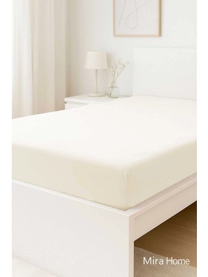 Mira Home Çift Kişilik Düz Penye %100 Pamuklu Lastikli Çarşaf 160X200 Newsheet Ekru