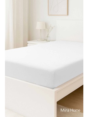 Mira Home Çift Kişilik Düz Penye %100 Pamuklu Lastikli Çarşaf 160X200 Newsheet Beyaz