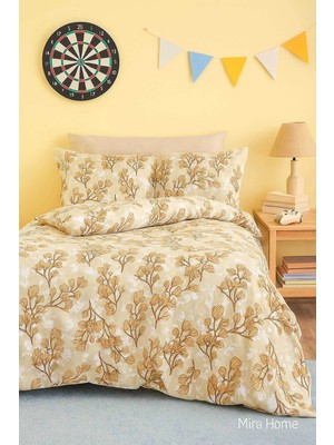 Mira Home Sarı Yaprak Desenli Pamuklu Tek Kişilik Nevresim Takımı