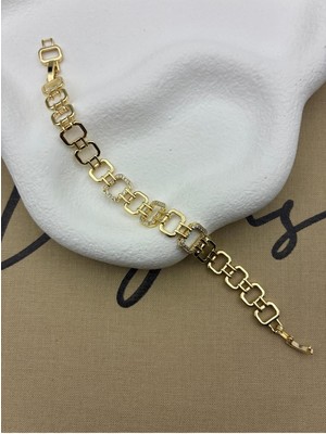 Hedef Bujiteri 14K Gold Renk Dikdörtgen Model Zirkon Taşlı Zincir Bileklik CM31