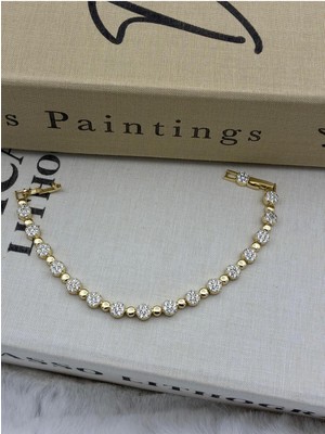 Hedef Bujiteri 14K Gold Renk Zirkon Taşlı Yuvarlak Detaylı Bileklik CM13