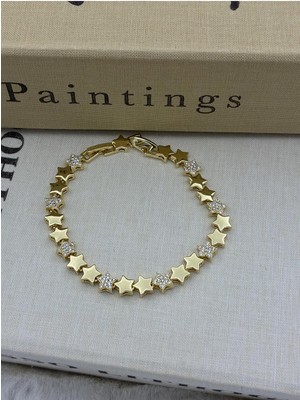 Hedef Bujiteri 14K Gold Renk Yıldız Model Zirkon Taşlı Bileklik CM11