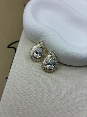 Hedef Bijuteri Gold Renk Damla Model Gümüş Zirkon Taşlı Küpe