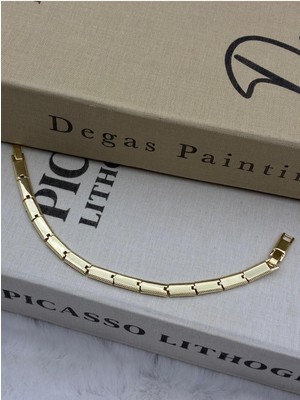 Hedef Bujiteri 14K Gold Renk Dikdörtgen Plakalı Bileklik CM65