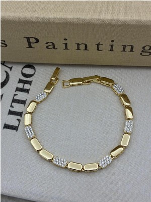 Hedef Bujiteri 14K Gold Renk Zirkon Taşlı Oval Bileklik CM52