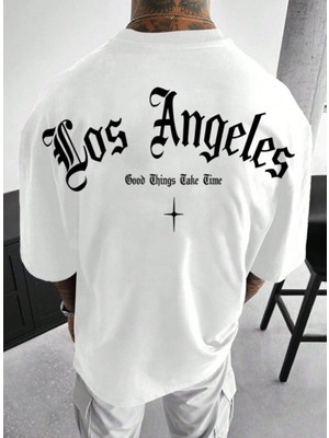 Punix Punıx Büyük Beden Yüksek Kalite Los Angeles Sırt Baskılı Yazlık Battalt-Shırt