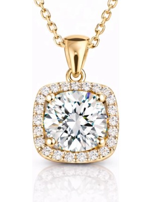 Gümüş Gold Kare Montür Tek Taş Kolye