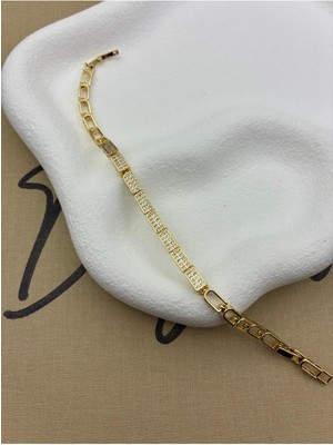 Hedef Bujiteri 14K Gold Renk Zirkon Taşlı Dikdörtgen Desen Bileklik CM36