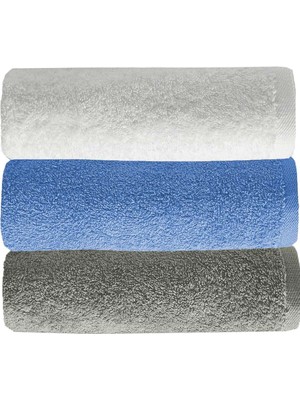 Mira Home 3 Lü Düz Renk El Yüz Havlu Seti %100 Pamuklu 50X90 cm Gri-Mavi-Beyaz