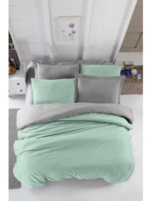 Mira Home Çift Kişilik Lastikli Çarşaflı Nevresim Takımı Pamuklu Four Season Mint Gri