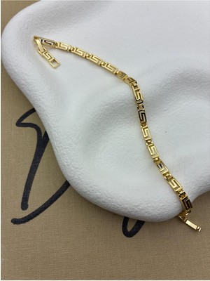 Hedef Bujiteri 14K Gold Renk Basıc Greek Anahtar Deseni Bileklik CM99