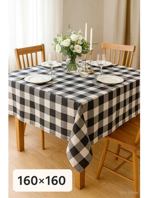 Mira Home Fiber Kareli Masa Örtüsü Sofra Bezi Ekose Desen 160X160 cm Siyah