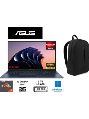 Asus Vivobook 15 M1502YA-BQ579 Amd Ryzen 7 5825U 32GB 1tb SSD 15.6" Taşınabilir BILGISAYAR+W11 Pro+Duddi Çanta