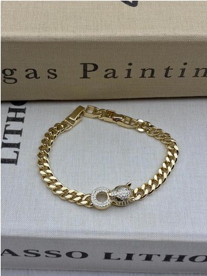 Hedef Bujiteri 14K Gold Renk Kaplan Detaylı Gurmet Zirkon Taşlı Bileklik CM63