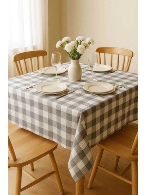 Mira Home Fiber Kareli Masa Örtüsü Sofra Bezi Ekose Desen 160X160 cm Gri